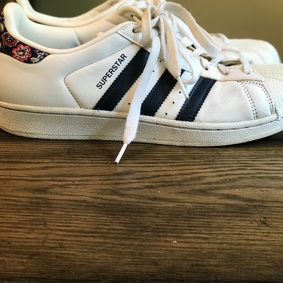 adidas Shoes | Adidas Superstar Navy Blue Stripes Sz 9 Sneakers | Poshmark